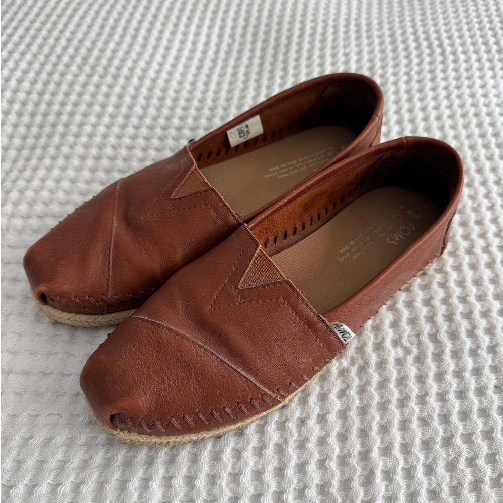 Toms Chestnut Leather Slip-Ons